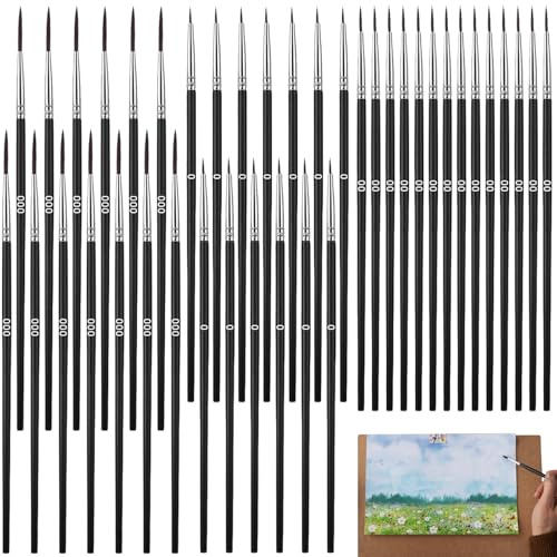 Set di 40 Pennelli Sottili per Dipingere con i Numeri, Pennelli Dettagliati Professionali con Punta Fine per Acquerello, Modellismo e Fai da Te, Pennelli in Sintetico per Arte e Hobbistica