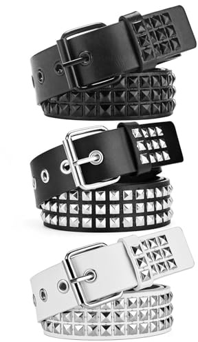 Tapufitil Ensemble De 3 Ceintures Blanc Et Noir Avec Clous Style Y2K Gothique Emo Punk Rock Œillets Pyramides Métalliques Brillantes Pour Femmes Et