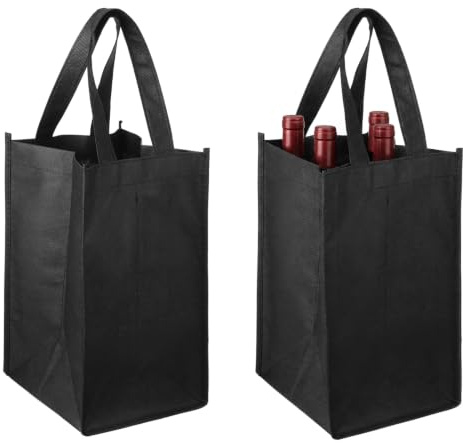 Classicseali 2 stycken flaskväska 4, flaskficka 4 flaskor (svart) | 31 x 18 x 18 cm återanvändbara flaskhållare tyg med 4 fack för vin, öl och vattenflaskor