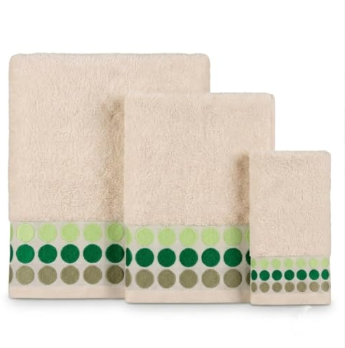 Juego de Toallas de baño 3 Piezas - Super Oferta -Algodón 100% 350 grms Modelo Bolas, Verde Oliva - Verde Claro