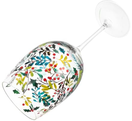 EXAOMBLE Handmålad Julglas Botanisk Inspiration Elegant Hembar Vin Vattenkupa Mångsidig Festdrinkglas för Bröllop Nyinflyttningsfest och Hjärtans