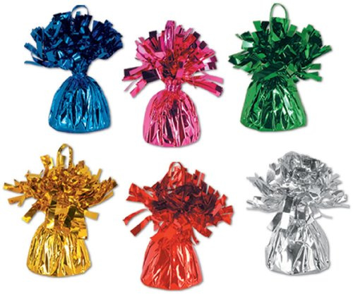 Beistle 50804-ASST Metallic Wrapped Balloon Weights. Contains 12 Metallic Balloon Weights.