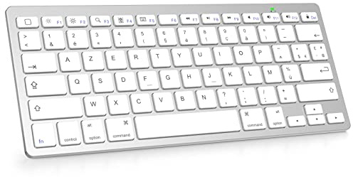 OMOTON Clavier pour iPad AZERTY, Clavier sans Fil Bluetooth iPad Pro 13/11/12.9/ Pad 10.9/10.2/9/8/7/6/5/ Air 5/4/3 /Mini 6/5 et iPhone, Wireless Keyboard pour iOS, Argenté