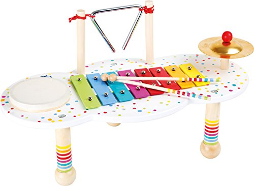 Small Foot Table à musique Sound en bois, forme la motricité et le sens du rythme, 2 baguettes en bois, à partir de 3 ans