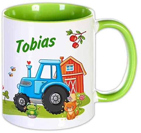 Namenstasse personalisiert | Traktor Kinder | Keramiktasse Kindertasse mit Name bedruckt - Geschenkidee für Jungs - Geburtstag Kindergeburtstag Trecker - Bauernhof Tasse