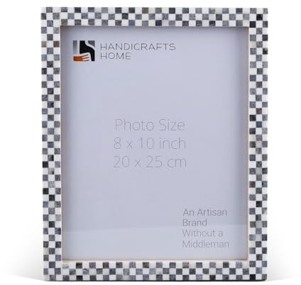 Handicrafts Home 8x10 Picture Frame, Grey & White Checkered Bone Inlay Photo Frame, Handmade Decorative Picture Frame for Wall or Tabletop Display, Modern Home Decor Frame