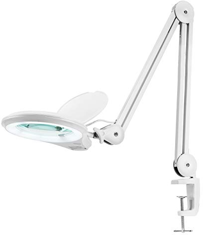 Neatfi (Nuevo modelo Lámpara de aumento Bifocales de 1.200 lúmenes con pinza, brazo ajustable, 60 LED SMD, lente de 13 CM de diámetro (5 Dioptrías + 20 Dioptrías, Blanco)
