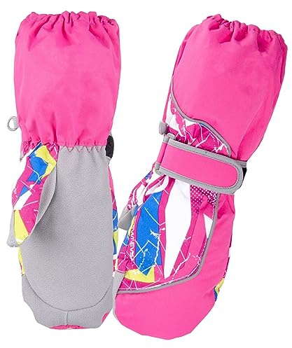 Azarxis Moufles de Ski Enfants Gants d'hiver Snowboard Neige Gants de Ski Chaud Gants Sport Coupe-Vent pour Garçon Fille en Plein Air (Rose Rouge, S (7-9 Ans))