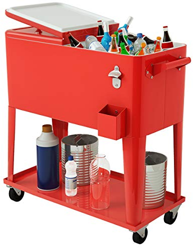 COSTWAY 76L Carrito Nevera con Ruedas, Carro de Bebidas Refrigerado Portátil con Abrebotellas, Estante y 2 Compartimentos, hasta 72 Horas, 40 x 79 x 87 cm, para Patio Fiesta Terraza