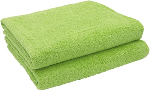 ZOLLNER 2er Set Badetücher in 100x150 cm - besonders weiche und saugstarke Saunatücher in grün - mit praktischem Aufhänger - waschbar bis 95°C - Baumwolle - Hotelqualität