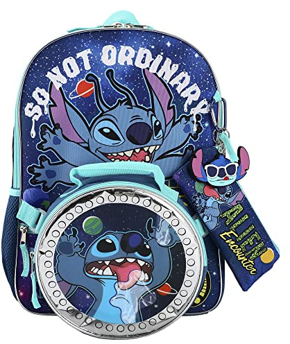 BIOWORLD Unisex Lilo & Stitch 5 Piece Backpack Set (Little Kid/Big Kid), Purple, One size