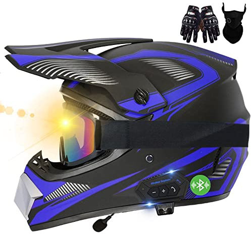 Motorrad Bluetooth Crosshelm Set, ECE Genehmigt, Motocross Helm, Sicher, Komfortabel Und Belüftet, Mit Handschuhe Maske Brille, Geeignet Für Motocross, MTB, Crossbike, BMX