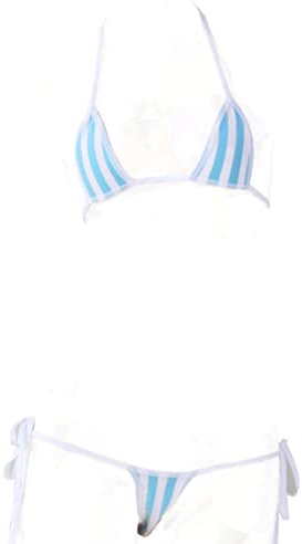 Conjunto de lencería de anime a rayas, micro bikini kawaii, traje de baño japonés y bragas de traje de baño lindo traje de baño sexy cosplay, azul, XS-XL