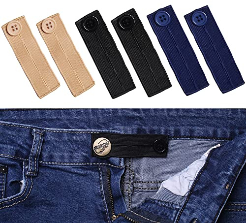 Elastiska knappförlängare för män och kvinnor, midjeförlängare justerbara för byxor, kjolar, klänningar och jeans, 6-pack (3 färger, stil 3)