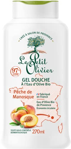 LE PETIT OLIVIER - Gel Douche - Eau d'Olive Bio & Pêche De Manosque - PH Neutre Pour La Peau - 97% D'Origine Naturelle - Sans Savon, Sans Colorant - Fabriqué En France - 270 ml