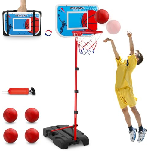 HYES Kids Basketball Hoop Indoor, Toddler Basketball Hoop Outdoor, with Package Design/Adjustable Height/4 Balls, Portable Basketball Goal Court Toys Gifts for Boys Girls 4-8