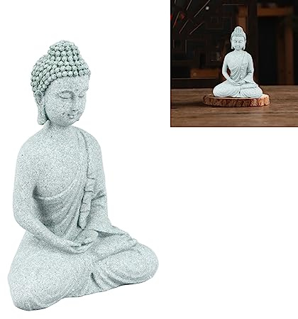 Pssopp Estatua de Buda Sentado para Meditación, Escultura Zen Pequeña, Adorno Decorativo para Oficina, Casa y Sala de Estar