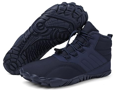 Tongzone Men's Wide Toe Box Barefoot Shoes Fur Lined Minimalist Zero Drop Sole Walking Shoes Winter, 902-blue, 9 UK