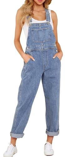 luvamia Flexclusive Overalls for Women Loose Fit Classic Bib Casual Jean Stretchy Denim Jumpsuit Tapered Leg Women's Trendy Overalls Blue Jean Jumpsuit for Women Blue Mist Size Medium Size 8 Size 10