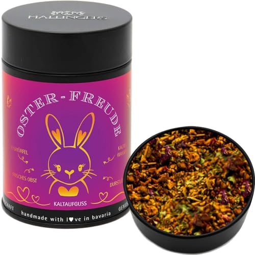 Hallingers Oster Freude - Ostergeschenke für Osterkörbchen zu Ostern, Loser Cold Brew Früchtetee Eistee zu Ostern (Dose) - Geschenkideen Weihnachten & Geschenke Adventskalender | Glückwunsch Genesung
