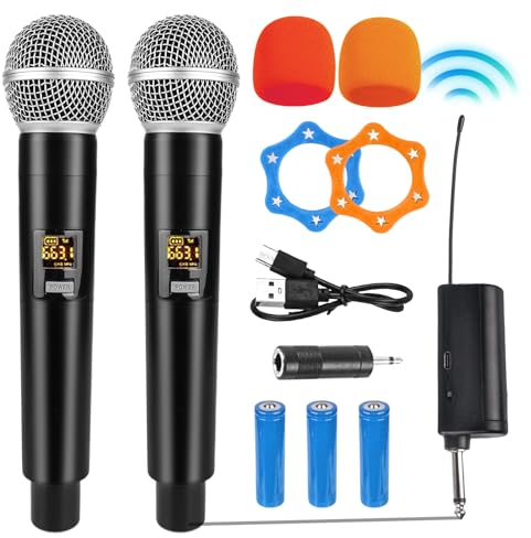 HOSPAOP Mikrofon Kabellos, Dual Funkmikrofon Wireless Microphone Set mit Wiederaufladbarem Empfänger, UHF Drahtloses Mikrofon für Karaoke, Hochzeit, Party, Vortrag, Gesang