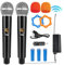 HOSPAOP Mikrofon Kabellos, Dual Funkmikrofon Wireless Microphone Set mit Wiederaufladbarem Empfänger, UHF Drahtloses Mikrofon für Karaoke, Hochzeit, Party, Vortrag, Gesang