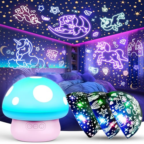 Unicornio Proyector Estrellas Infantil, Unicornio Luz Nocturna Infantil Lampara Seta Proyector Bebe Regalos Niños 2 3 4 5 6 7 8 Años Juguetes Niñas 3-9 Años Regalos Cumpleaños Niños Sirenas Juguetes