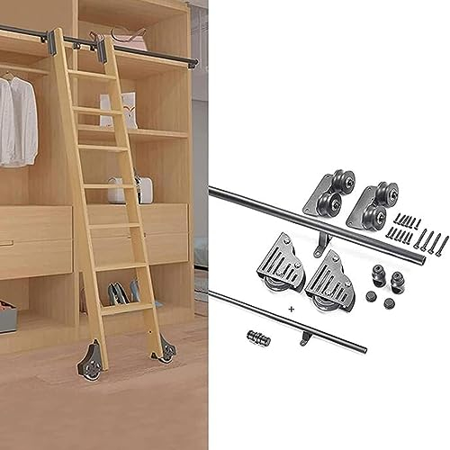 WLCNYL 3,3 Fuß bis 26,2 Fuß Schwarze verschiebbare Bibliotheksleiter-Hardware, rollendes komplettes Schienenset für Holzleiter (ohne Leiter), Bodenrolle mit Bremse (Größe: 23 Fuß/700 cm Schienenset