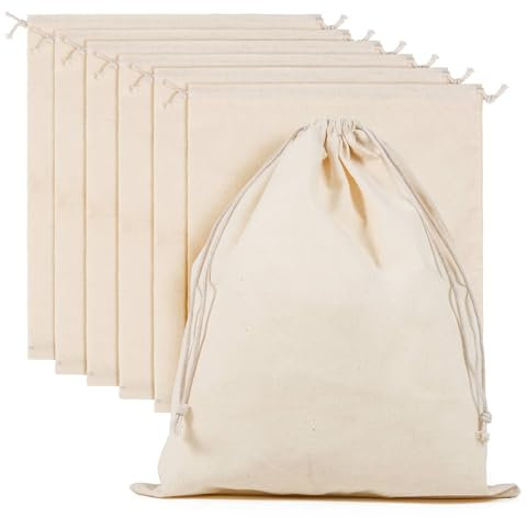 Baumwollsäckchen Stoffsäckchen mit Kordelzug Kleine Stoffbeutel zum Befüllen Bemalen Adventskalender Geschenkbeutel DIY Weihnachten Geburtstag Basteln Hochzeit (25x30 cm / 6 Stück))