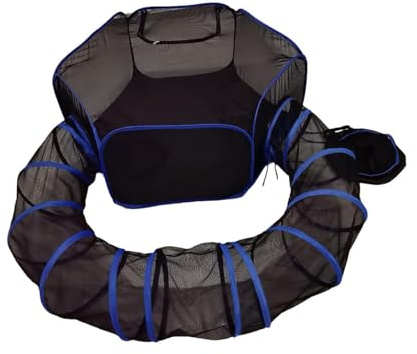 ＡＷＨＡＯ Breathable Outdoor Cat Tent with Tunnel Kitten Tunnels Foldable Cat Outdoor Enclosure Kittens Play Tunnel Cats Tents for Outside Cats Playpen Set for Small Medium Large Kitten Dog Puppy,Blue