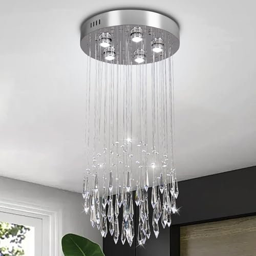 FRIXCHUR 5-flammiger Kronleuchter für hohe Decken, Kristall-Kronleuchter für Foyer, langer Treppenhaus-Kronleuchter für hohe Decken, Foyer, Eingangsbereich, Wohnzimmer