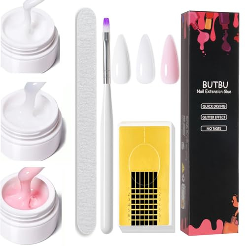 BUTBU 3 stycken Salon bygggel för gelnaglar, UV-gel för nagelförlängning och modellering, akrylgel, bygggel för naglar, med pappershållare, slipstång, för nagelförlängningar starkt skydd, (set G)