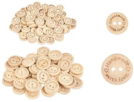 100pcs Wooden Buttons for Baby Cardigans - 2 Sizes Wood Buttons, Handmade Button for Sewing with Love Button for Kids DIY Sewing Craft Decorations(15mm *50 & 20mm*50 Pack)