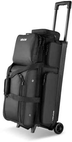 VEVOR Bowling Ball Bag, 3 Ball Double Roller Bowling Bag with Wheels, Featuring a Separate Compartment for Shoes (Up To US Size 16) & Oversized Accessory Pocket, Retractable Handle Extends to 41.34 in