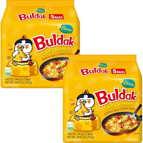 Buldak Noodles Cheese Spicy Chicken Flavor Ramen 10 Pack - Ramen Instant Noodles Excellent for Snack and Soups