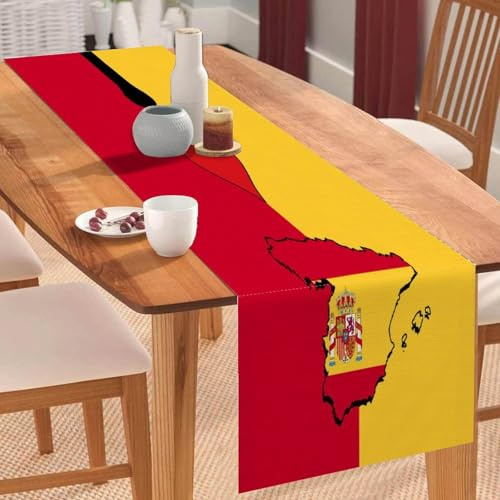 Chemin de table « I Love My Country, Espagne » avec drapeau de l'Espagne, chemin de table basse, décoration de table pour cuisine, salle à manger, décoration pour la maison, fête, 33 x 91,4 cm