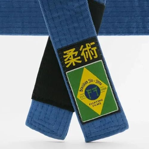 FIGHTINGFILMS BJJ Belt - Blue Brazilian Jiu Jitsu Belt - 100% Cotton Strong and Rigid - Sizes A0-A5 - Training & Competition (A4)