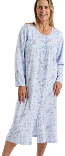 Marlon Ellie Chemise de Nuit Classique boutonnée pour Femme – Chemise de Nuit en Jersey Doux et Confortable avec Ouverture sur Le Devant avec Manches Longues – Vêtement de Nuit Confortable et