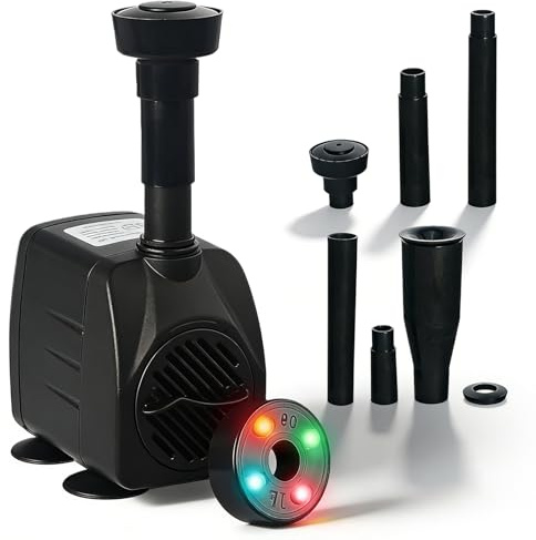 Porfoyo Springbrunnspump, utomhus, 220 V, dammpump med filter, fontänpump liten med ljus, vattenlekpump, strömfilterpump för trädgårdar, damm, fontän tyst 600 L/H 15 W