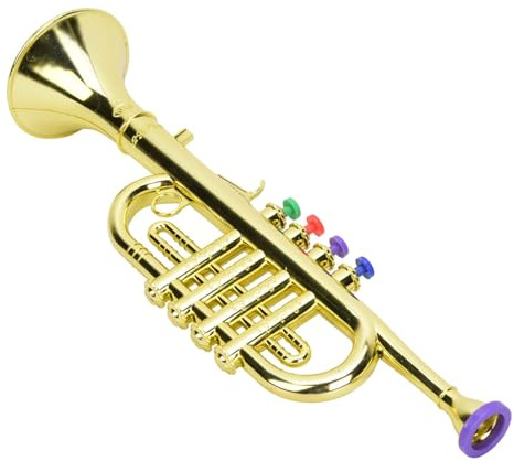 Generic Tromba per Bambini Strumento Musicale in Corno di Plastica Dorata per Regalo per Bambini, Giocattolo Musicale in età Prescolare, Strumento a Fiato Leggero e Compatto