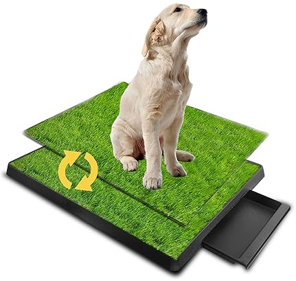 NEWFUN 63*51 cm Inodoro para Perros de Césped Artificial con Bandeja de Desechos Removible,Inodoro para Mascotas Perro Césped Interior Orinal Perro Almohadilla de Entrenamiento de Hierba para Animal