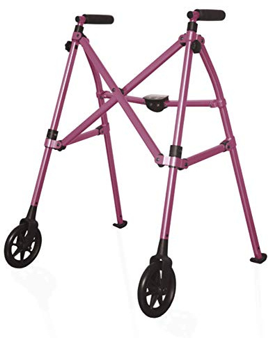 Stander Space Saver Walker, Lightweight Folding Rolling Mobility Aid for Seniors & Adults, Compact 2-Wheel Disability Device with 6-inch Wheels & Ski Glides for Walking Support, Regal Rose