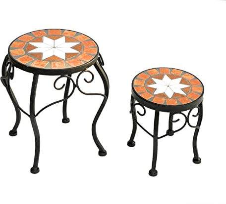 DanDiBo Blumenhocker Mosaik Rund 2er Set 20 und 27 cm Blumenständer 12014 Beistelltisch Pflanzenständer Mosaiktisch Klein