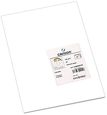 Canson Iris Vivaldi, Papel de dibujo de color, Suave, 185gsm, Hoja, A4-21x29,7cm, Blanco