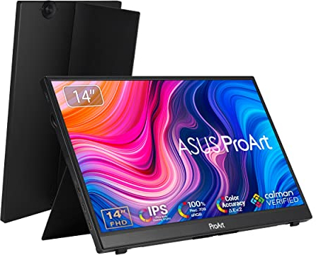 ASUS ProArt PA148CTV - 14 Zoll tragbarer USB Touch Monitor - Full HD 1920x1080, Calman, 100% sRGB, Typ-C USB, Micro HDMI, Autorotation, Kickstand, Stativ Sockel - IPS, 16:9, entspiegelt