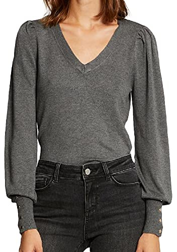 Morgan Pull Col V Manches Fantaisies 212-moteur Pull-Over Femme,Gris Anthracite,M