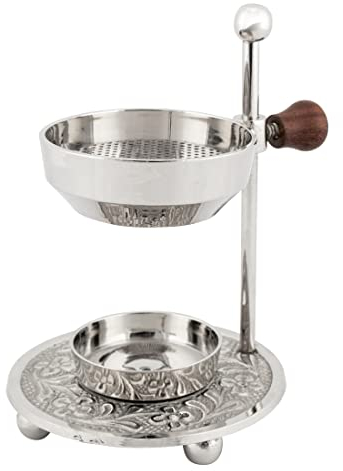 NKlaus Rauchgefäß Messing vernickelt mit Sieb und Holzgriff Weihrauchbrenner höhenverstellbar Teelicht Weihrauch Kräuter 4014