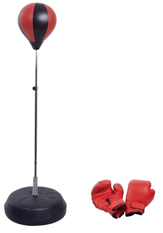 HOMCOM Saco de Boxeo de Pie Punching Ball con Altura Ajustable de 4 Niveles en 126-144 cm Base Rellenable de Agua o Arena Guantes y Inflador para Adolescentes Rojo y Negro