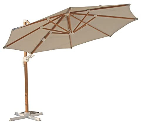 Brigros Estosa - Ombrellone da giardino pieghevole Roma con braccio laterale, ombrellone con base in acciaio, sistema di rotazione 360, telo parasole e antivento (3,5 m, Wood Beige)