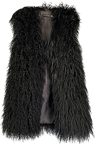 Vickstco Women's Faux Fur Long Waistcoat,Warm Fluffy Black Vests Stylish Jackets Coat